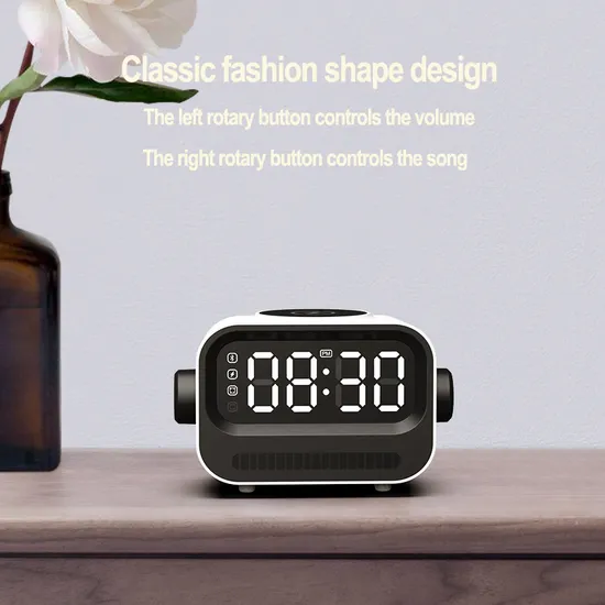 Wireless Charger with Bluetooth Speaker and LED Alarm Clock Display 