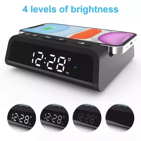 USB Fast Charge 3 in 1 Fast Wireless Charging LED Digital Display Alarm Clock Wireless Charger for Home Hotel 