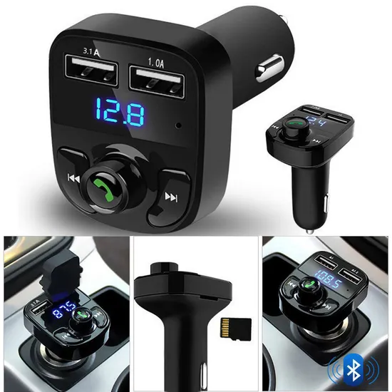 New X8 LED MP3 Player 3.1A Fast Charging Professional Dual USB Pd Wireless Quick Mobile Changers Type C FM Transmitter Car Audio Charger 