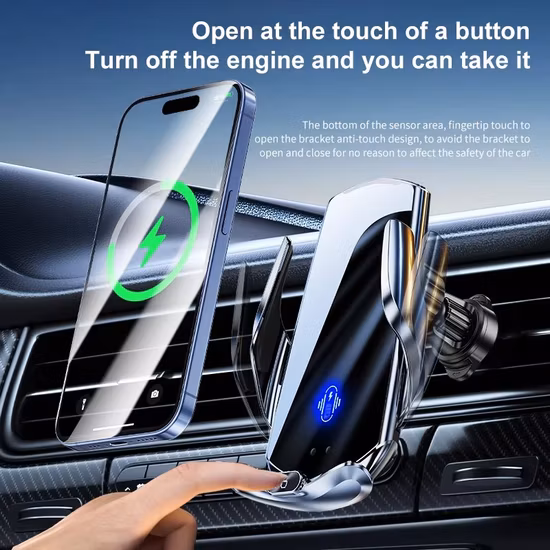 Magnetic Charging Mobile Phone Car Holder 15W Wireless Car Charger Mount Auto