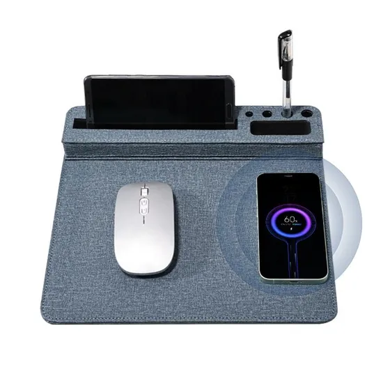 Custom PU Leather 10W Qi Wireless Charger Wireless Charging Mouse Pad 